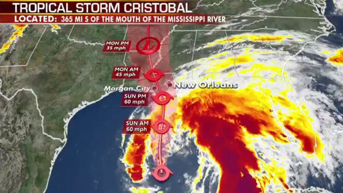 Cristobal strengthens to Tropical Storm, should make landfall Sunday
