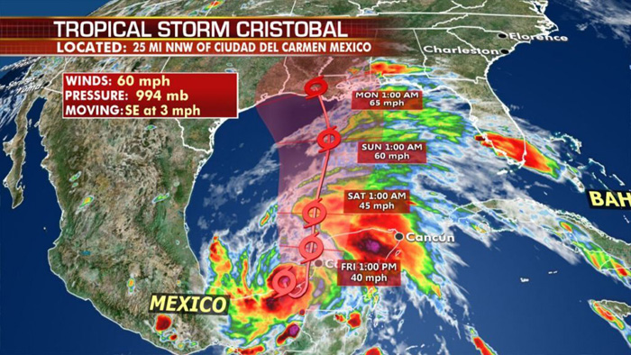 Tropical Storm Cristobal lashes Mexico, Gulf Coast states likely to have impacts by next week